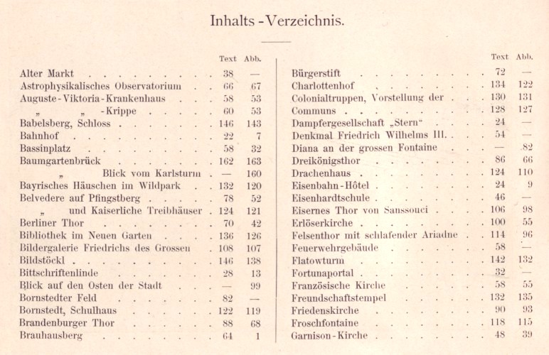 Grüsse aus Potsdam - Inhaltsverzeichnis Seite 1